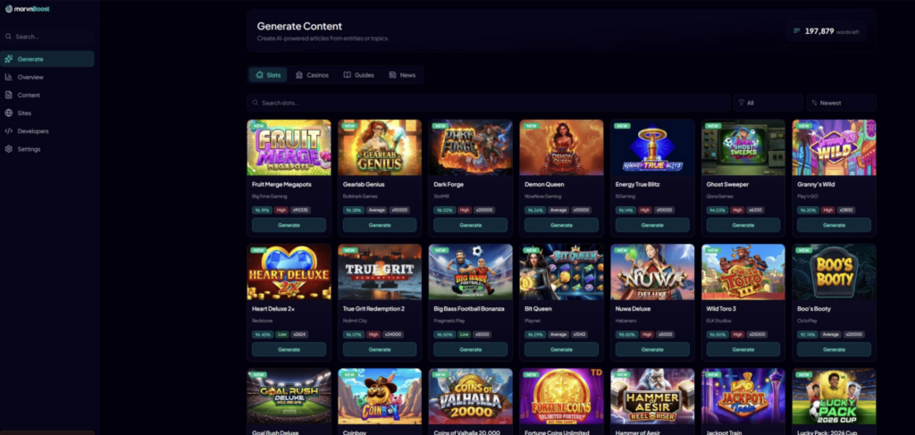 marvnBoost Generate Dashboard